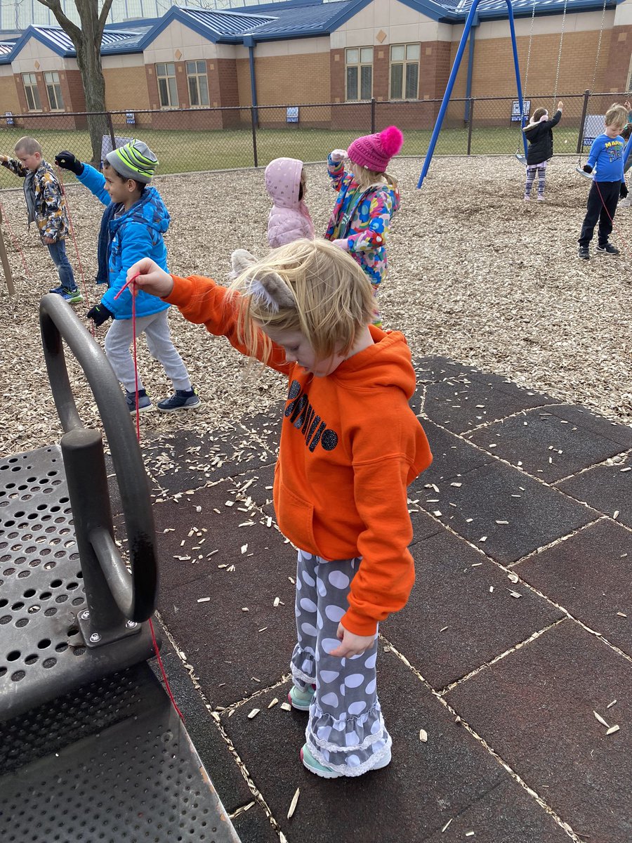 Cartycrew's tweet image. We took advantage of the warmer temperatures! We took our measurement lesson outside to find things that are shorter, taller, and the same height as we are.