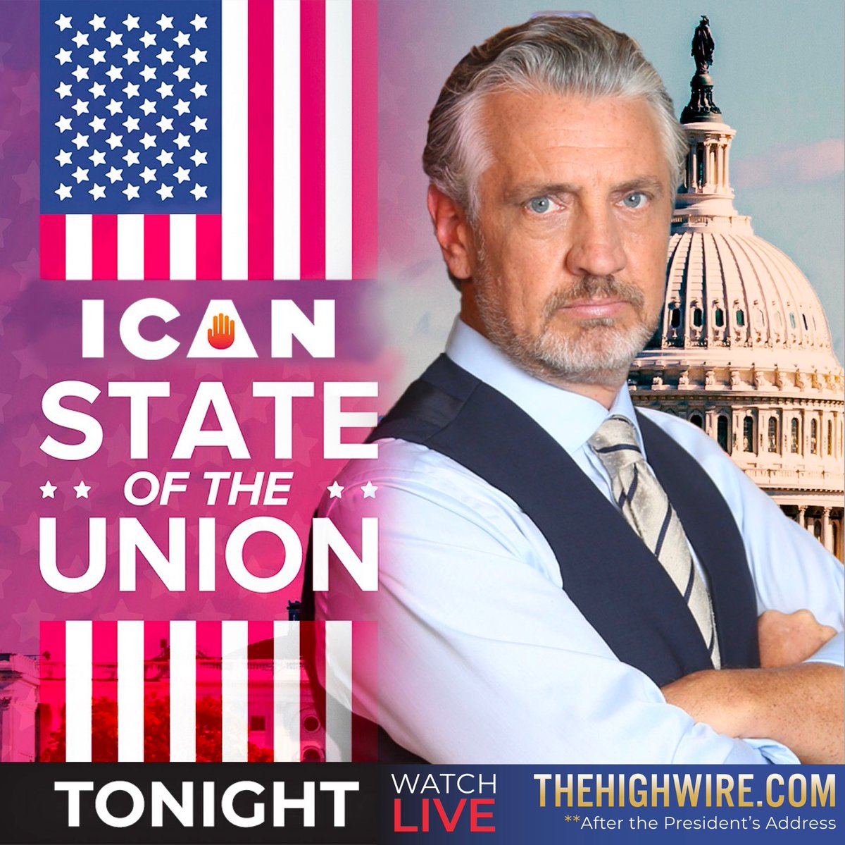 Tune in TONIGHT, as @icandecide CEO @DelBigtree delivers a bold and sobering response to President Biden's 2023 State of The Union Address. 

The #ICAN #SOTU will stream directly after the Republican Rebuttal, on TheHighWire.com/Watch, and on Twitter. 

#StateOfTheUnion