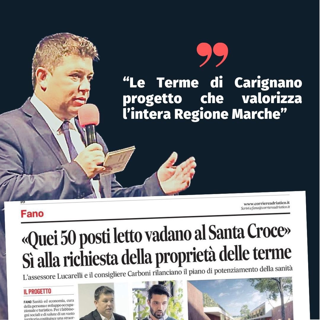 Il progetto #TermediCarignano è importante per #Fano così come per tutta la #RegioneMarche.

Un investimento strategico che funge da moltiplicatore, alla crescita turistica ed economica, al valore dell’offerta della nostra destinazione, ai servizi sanitari. 

#visitfano #terme