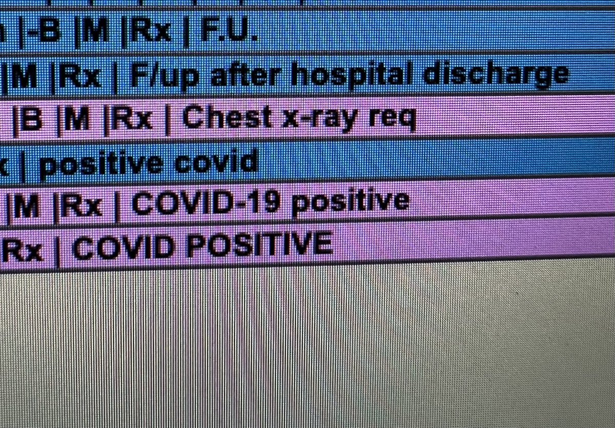 DrGorfinkel's tweet photo. Screenshot of today’s clinic -Toronto 🇨🇦

5 patients - All with confirmed COVID

😷 It’s not over https://t.co/zyG2phP9rc