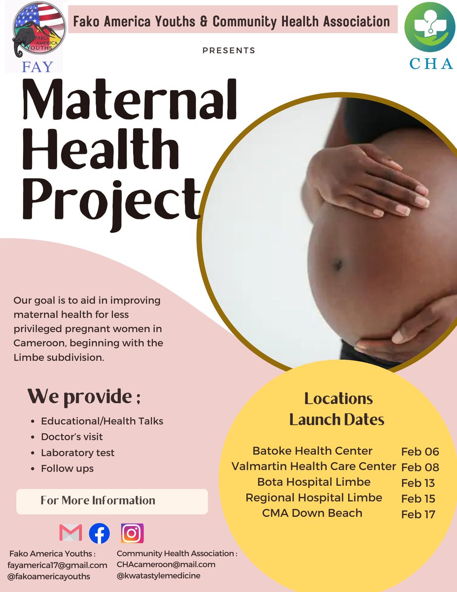 NgembusAlbjerky's tweet photo. CHA and FAY organizations are excited to lunch their new project termed the "Maternal Heath Project" . They'll provide aid to 50 poor pregnant women who can't afford Antenatal Clinics Visits. As the Founder &amp; President of CHA I'm super Excited💚🤰🏿
Link : https://t.co/Ueym7YcSRb https://t.co/2Vaib3Dv84