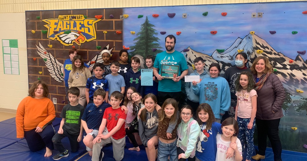 TheHOT1055's tweet photo. BIG DAY TODAY with the @PEITF 

Congrats to Hot 105.5 Teacher of the Month #1 - John MacDougall from Mt. Stewart Consolidated!!  We interrupted The Canada Games ongoing today at the school - SO COOL!  

**TEACHER OF THE MONTH #2 is coming up tomorrow morning :) https://t.co/Y09LAqSHL5