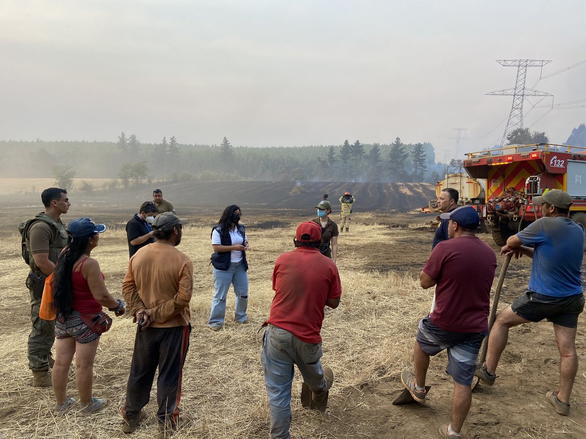 DPPPunilla's tweet photo. [AHORA] Incendio camino al Carbón del sector Cachapoal de la comuna de San Carlos. 

Delegada presidencial @Rocio__Hizmeri llegó hasta el lugar para conversar con vecinos afectados por siniestro que hasta el momento se encuentra controlado.Además reforzó las medidas de prevención https://t.co/lkOxaGpW2J