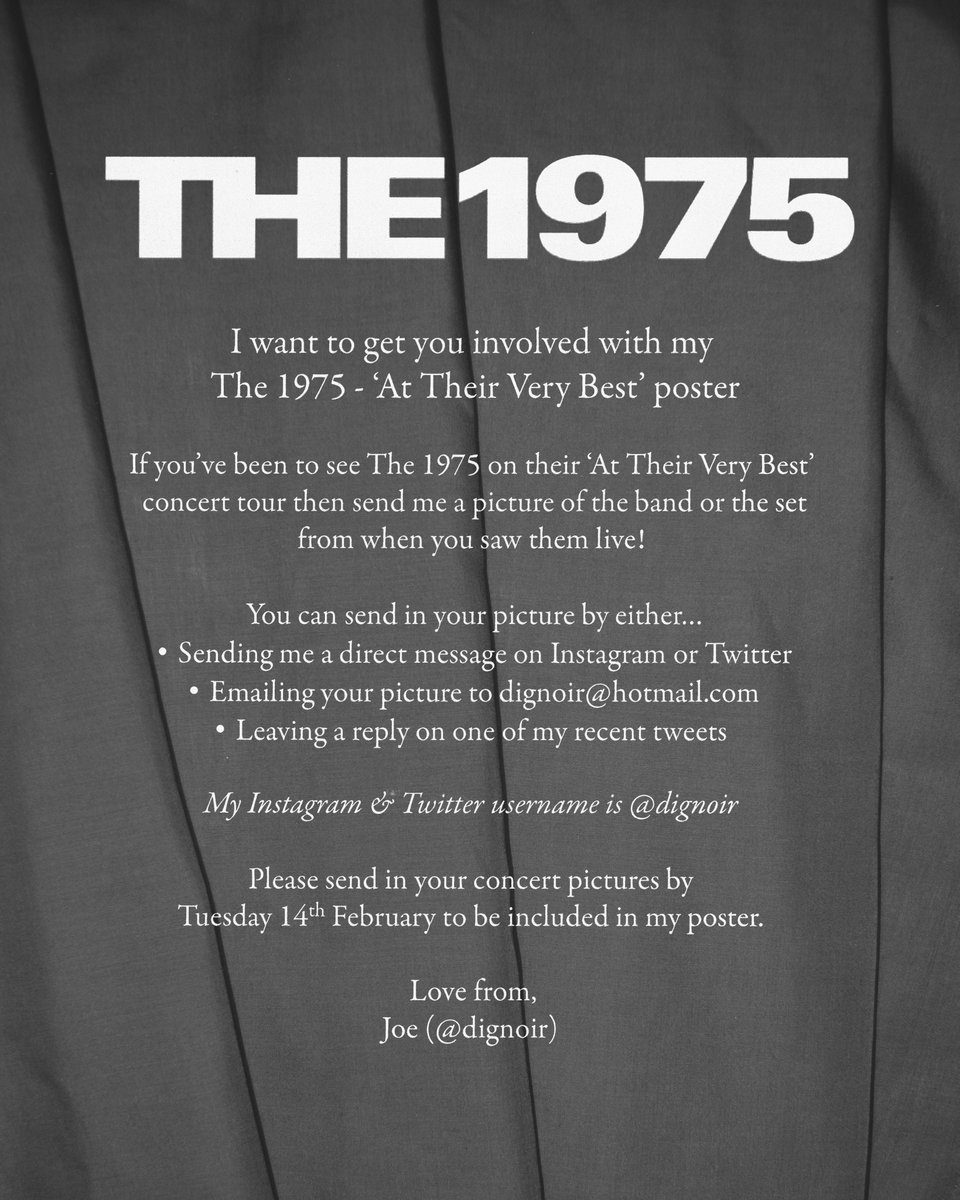 dignoir's tweet photo. I want to get you involved with my @the1975 - ‘At Their Very Best’ poster.

If you’ve been to see The 1975 on their ‘At Their Very Best’ concert tour then send me a picture of the band or the set from when you saw them live! 

#The1975 #BFIAFL #AtTheirVeryBest https://t.co/Es3ppmOt63