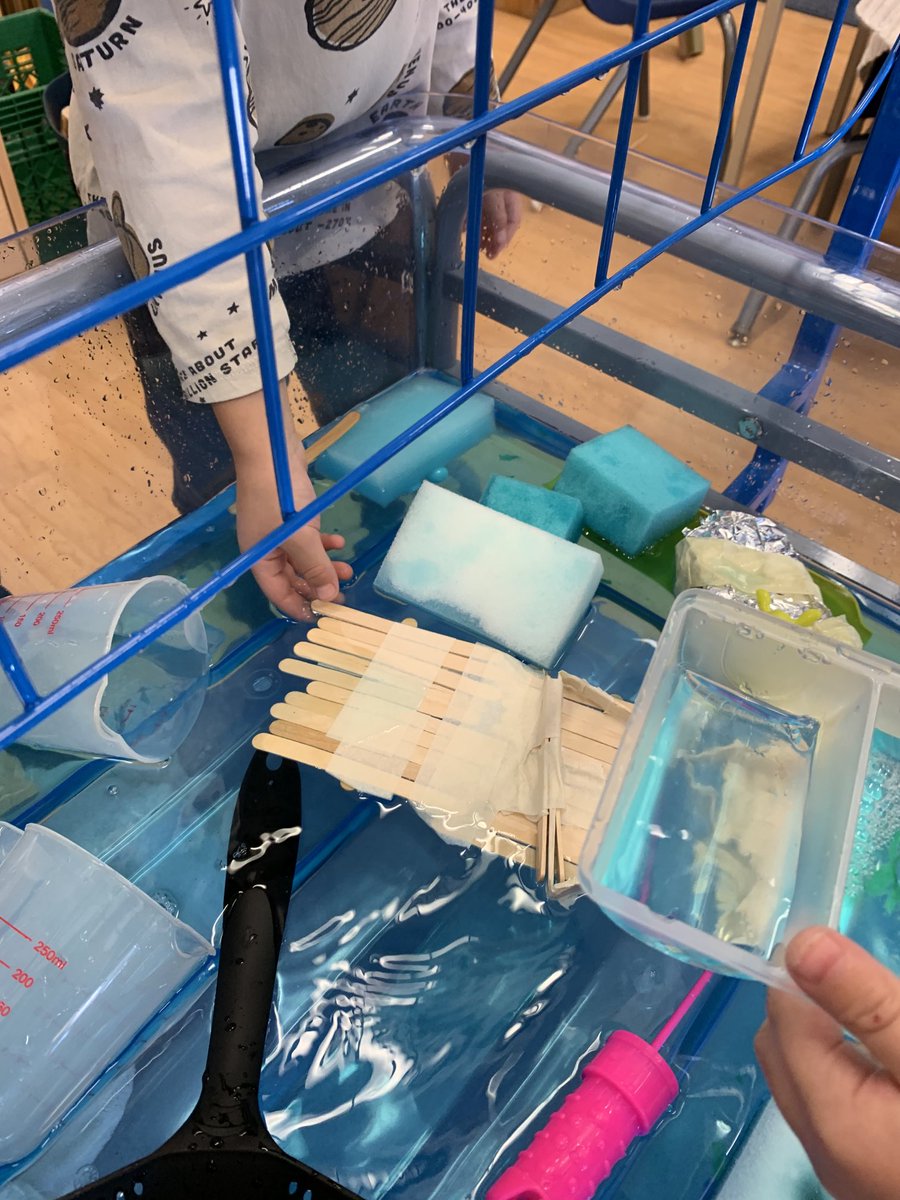 Kindergarten exploration with water- what floats? They made some floatable boats to test!