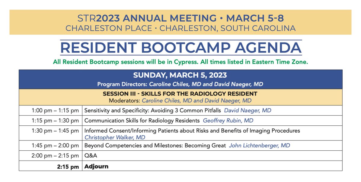 Don't forget! #STR2023 will feature our popular Resident Bootcamp for the 5th straight year. Outstanding for trainees of all levels, from junior residents to fellows. See you there! Date: Sunday, March 5 Price: FREE Register: thoracicrad.org/?page_id=4531 #radres