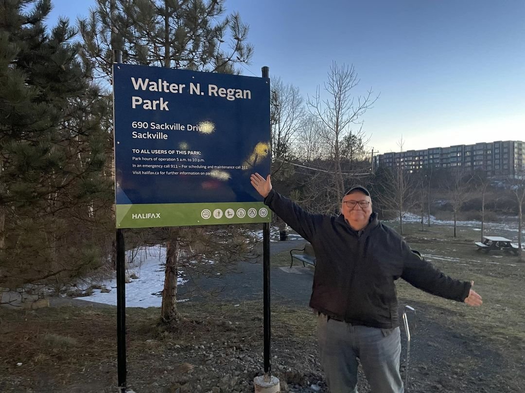The pocket park by KOD has been named. A well-deserved honour for Walter Regan who has volunteered for so many years as a warden of the Sackville River. Congratulations!