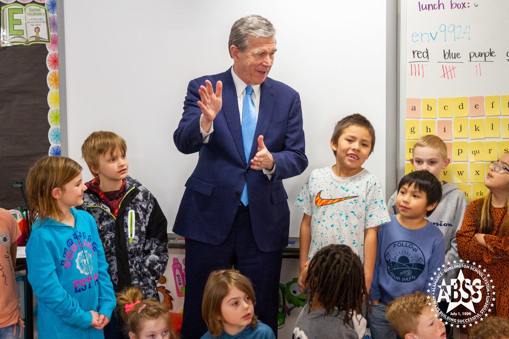 Governor Roy Cooper visited and toured B. Everett Jordan Elementary School today to celebrate National School Counseling Week and recognize the 2023 National School Counselor of the Year, Meredith Draughn.  🌟 Full article:  abss.k12.nc.us/o/abss/article…