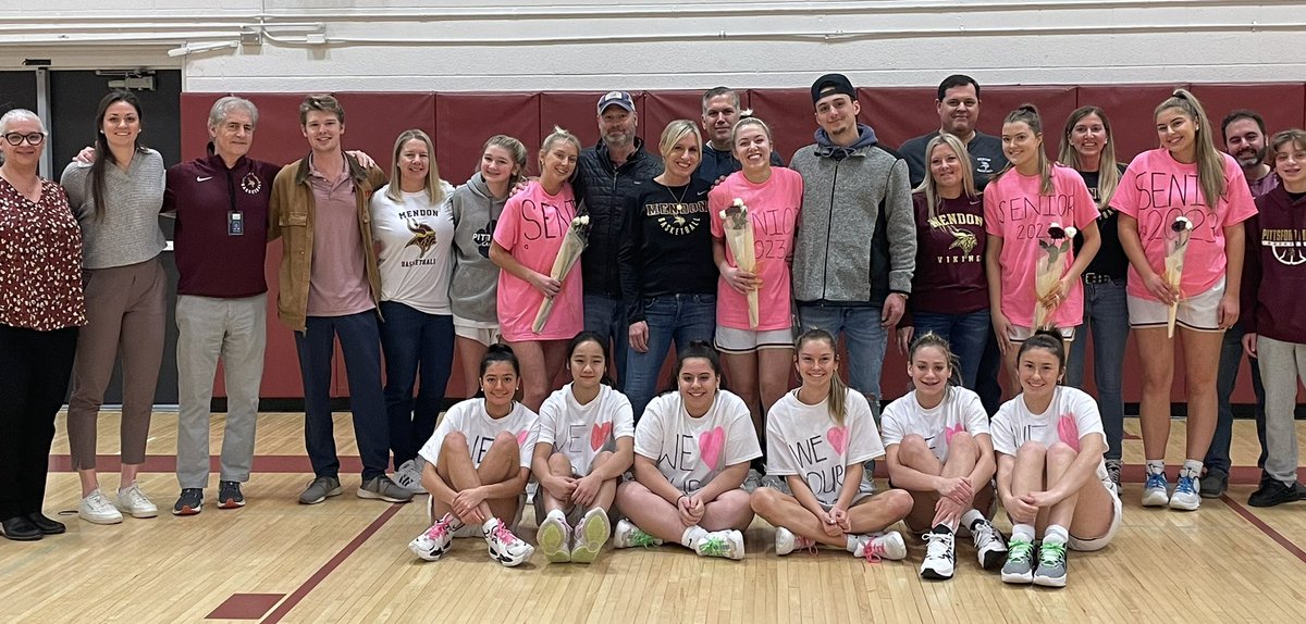 Mendon girls basketball celebrates their 4 seniors tonight. Congrats Brooke, Camryn, Emma and Paige on your accomplishments on and off the court! @mendongvbb