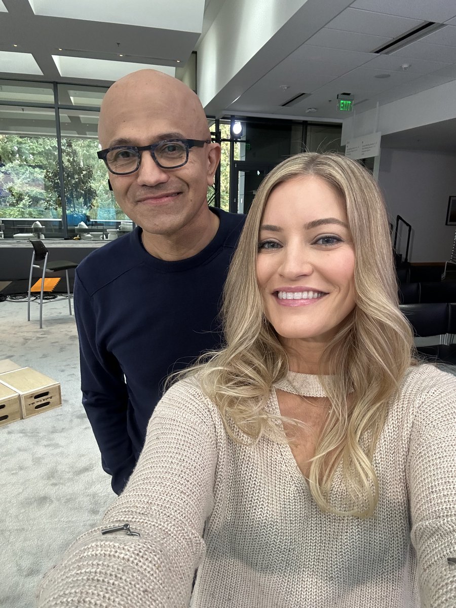 ijustine's tweet photo. Had an awesome time seeing @satyanadella announce the new AI powered @bing search features today! I’m really excited about the future of AI and can’t wait for you all to experience this soon. https://t.co/cbyhQBoxaj