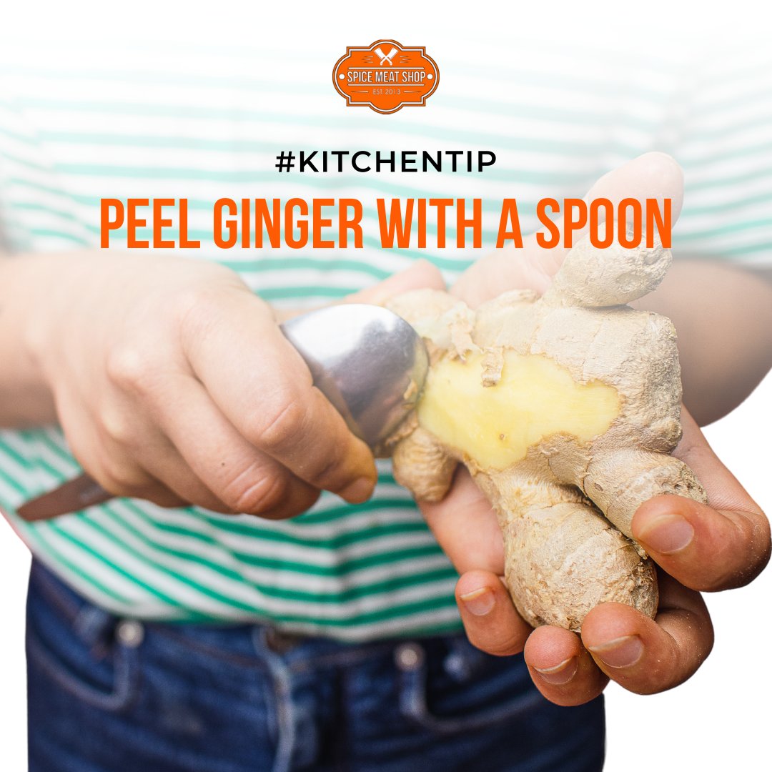 Use a spoon to peel ginger 😮 It will immediately come off when scraped against the skin, following all contours and producing the least amount of waste.

#spicemeatshop #spicemeats #kitchentip #KitchenHack
