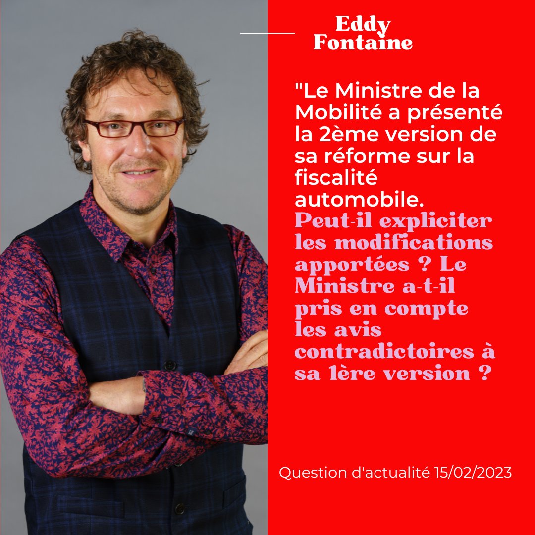 🔴#live Question d'actu au #Parlement de #wallonie🗣 <a href="/eddy_fontaine/">Fontaine Eddy</a> interrogera cet après-midi le Ministre wallon de la Mobilité sur sa 2ème version de la réforme de la fiscalité auto. Le Ministre peut-il nous en dire plus ? A voir sur la chaîne Youtube du Parlement de Wallonie