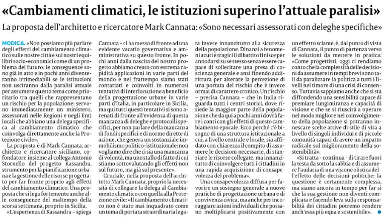 kassandra_IDSS's tweet photo. Kassandra’s in the press!Climate Change is a real and present danger. As such local, regional and national authorities must urgently be equipped with specific executive powers specifically to tackle Climate Change.Thank you @lasicilia  for taking on board our proposal! https://t.co/t6ZqfVAJTC