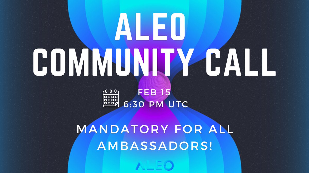 Bebekus_'s tweet photo. ⚠️DON'T MISS⚠️

Today Aleo will hold a Community Call 📣 
On the call will tell about the upcoming plans, news, as well as answer questions from the community📜

See you there😉

@AleoHQ @aleocommunity @aleofans #Aleo #aleocommunity #aleofans https://t.co/uAwBikbKOp