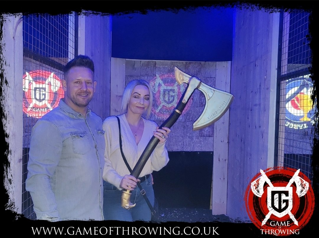 newbrook82's tweet photo. Me n the wife went axe throwing last night. Probably shouldn't have her practice throwing weapons really. @jodiesteph #gameofthrowing https://t.co/FKFu6I39ph