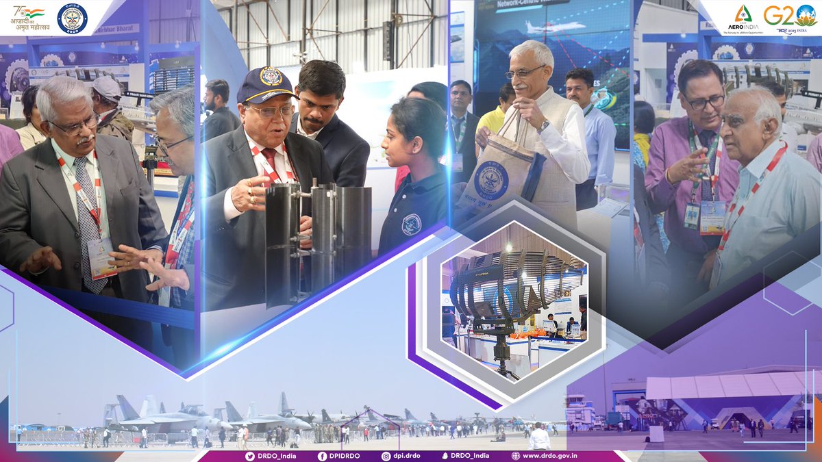 #DRDOUpdates | Visit of scientific community stalwarts and former DRDO Chairmen to DRDO Pavilion at Hall 'D', Yelahanka Air Force Station 
#AeroIndia2023 
@DefenceMinIndia 
@SpokespersonMoD