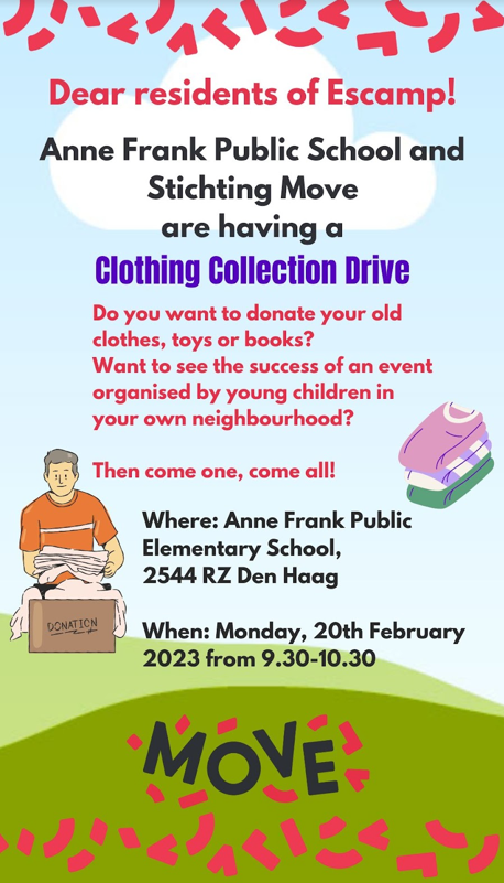 SAVE THE DATE! 

Maandagochtend een momentje vrij? Kom langs bij de feestelijke afsluiting van het Move-project met de Anne Frankschool en draag bij!