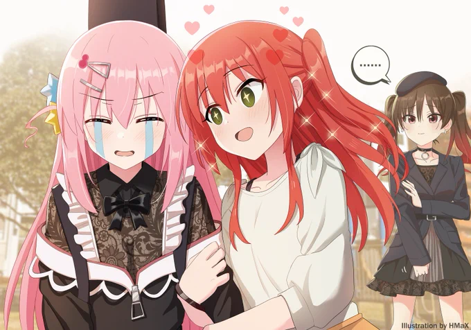#ぼっち・ざ・ろっく 地雷系·ぼっちちゃん·③喜多:ひとりちゃんもここに?一緒に帰ろう~ぼっち:あ…はい…喜多:今日のひとりちゃんかわいいね、こういうスタイルが好きなんだ。明日みんなで写真を撮ろう~ぼっち:あ…あ…はい…えぇ～? 