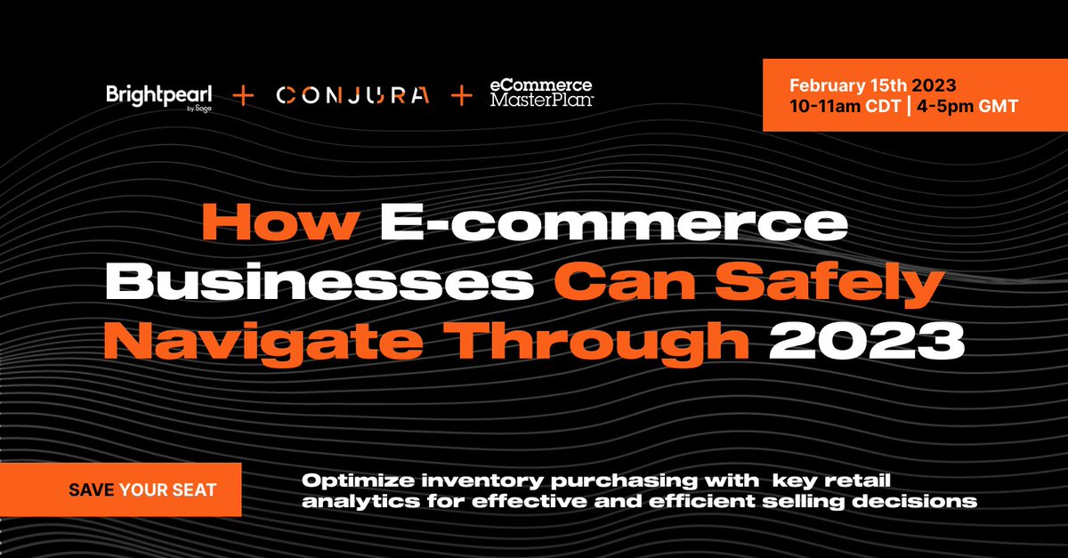 Conjura (@conjura_) on Twitter photo 📢 Our #webinar with <a href="/BrightpearlHQ/">Brightpearl</a> "How ecommerce businesses can safely navigate through 2023" will be live today at 10-11am CDT or 4-5pm GMT! Stay ahead and grow your business safely in this evolving landscape. Register now: bit.ly/3DptII7
#ecommerce #2023strategy 📢 Our #webinar with <a href="/BrightpearlHQ/">Brightpearl</a> "How ecommerce businesses can safely navigate through 2023" will be live today at 10-11am CDT or 4-5pm GMT! Stay ahead and grow your business safely in this evolving landscape. Register now: bit.ly/3DptII7
#ecommerce #2023strategy