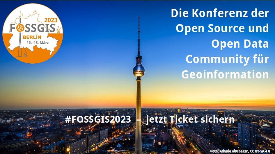 #FOSSGIS2023 Online oder in Berlin-Adlershof. Jetzt Ticket sichern, die Plätze im Erwin-Schrödinger-Zentrum <a href="/FOSSGIS_Konf/">FOSSGIS Konferenz</a>  sind begrenzt.
fossgis-konferenz.de/2023/anmeldung/

#FOSSGIS #OSM #OSGeo #OpenData #GIS