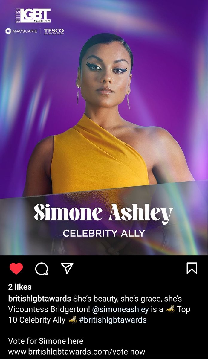 Vote for Simone Ashley, Viscountess Bridgerton as the Celebrity Ally at the #BritishLGBTAwards