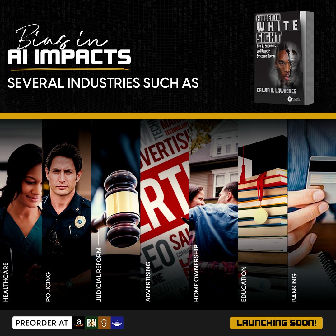 LlcCalvin's tweet photo. According to research, Bias in AI impacts several industries, such as:
Healthcare
Policing
Judicial Reform
Advertising
Home Ownership
Education
Banking

https://t.co/KhiZy3FMDG... https://t.co/StBa9qkpd3