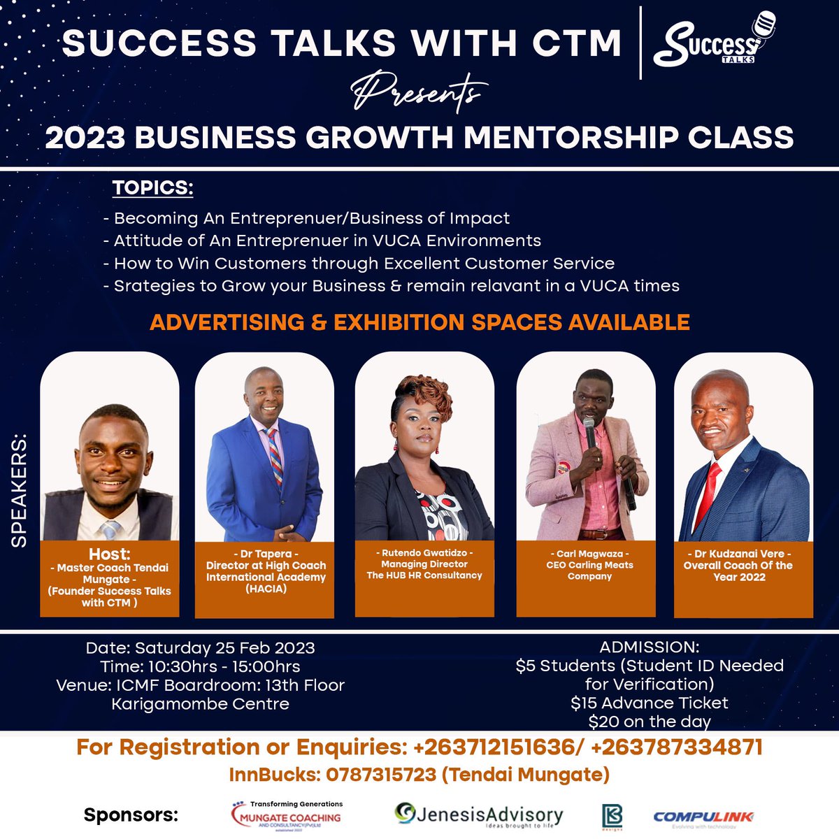 RGwatidzo's tweet photo. Invitation to All Interested.
Whether in business already or not yet, you are all invited. At whatever stage of life you are,you are a role model to someone. Come, let us share Knowldge and ideas for growth.Todays business requires more collaboration and teamwork.
#successtalks https://t.co/Fd09YQ30W9