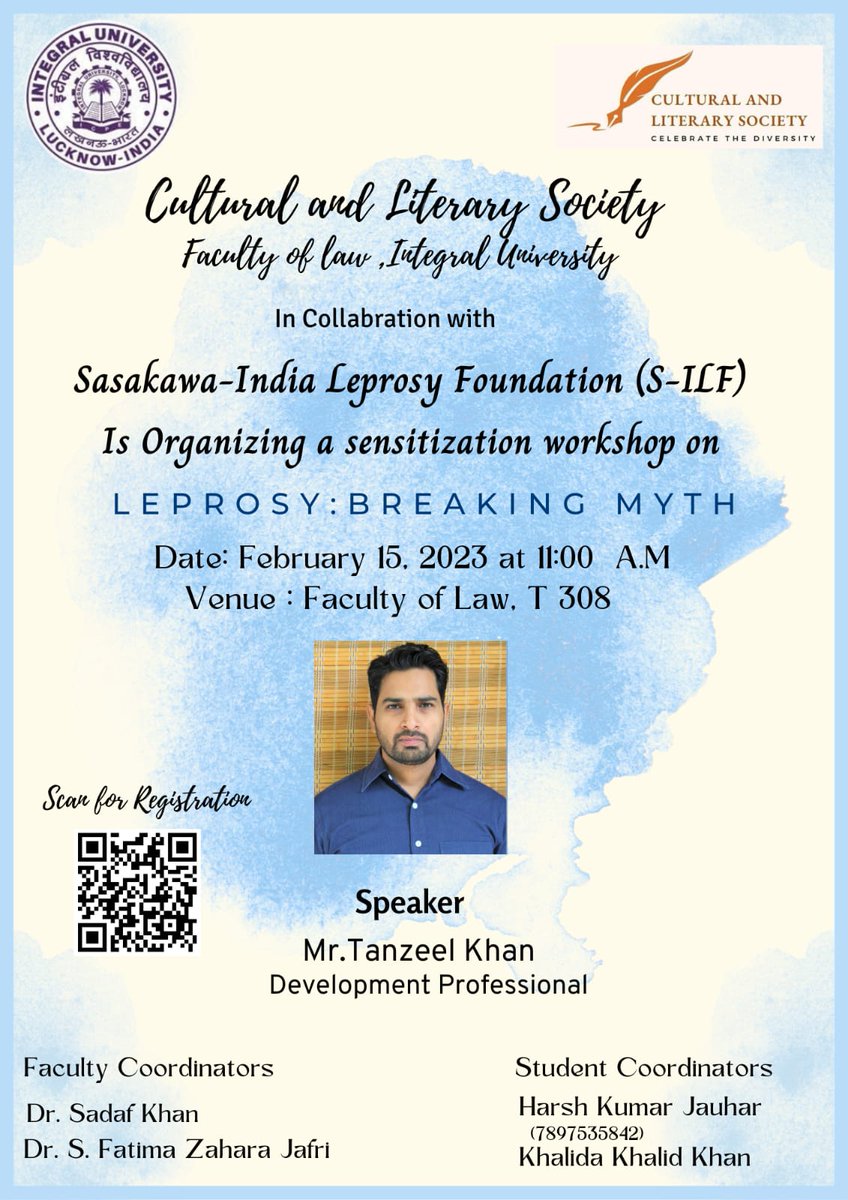 SILFIndia's tweet photo. @Sasakawa_India organised a workshop on #Leprosy:Breaking Myths in @IntegralUnilko today.
@TanzeelKhan19, Program Manager, S- ILF did sensitization session with the faculties &amp; students on the issues related to Leprosy.
#RestoreDignity
#YouthAgainstLeprosy
#India #Students https://t.co/XBvR8XGFZ7