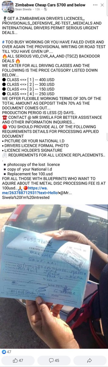 dr_mindlos's tweet photo. Then we wonder why Zimbabwe is full of reckless drivers. Without even taking a peek at the VID doors or opening the highway code a person can get a license in just 2 days. The VID remains one of the most corrup parastatal in this country. 
@ZACConline https://t.co/xWjHdMRzj1