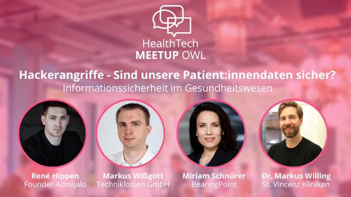 Wir freuen uns auf das HealthTech Meetup vor Ort in der Founders Foundation Bielefeld!

Mit dabei unser Security Spezialist Markus Wißgott.
linkedin.com/events/hackera…

#security #banchenliebling #itlösungenfürdiesozialwirtschaft #digitalisierung