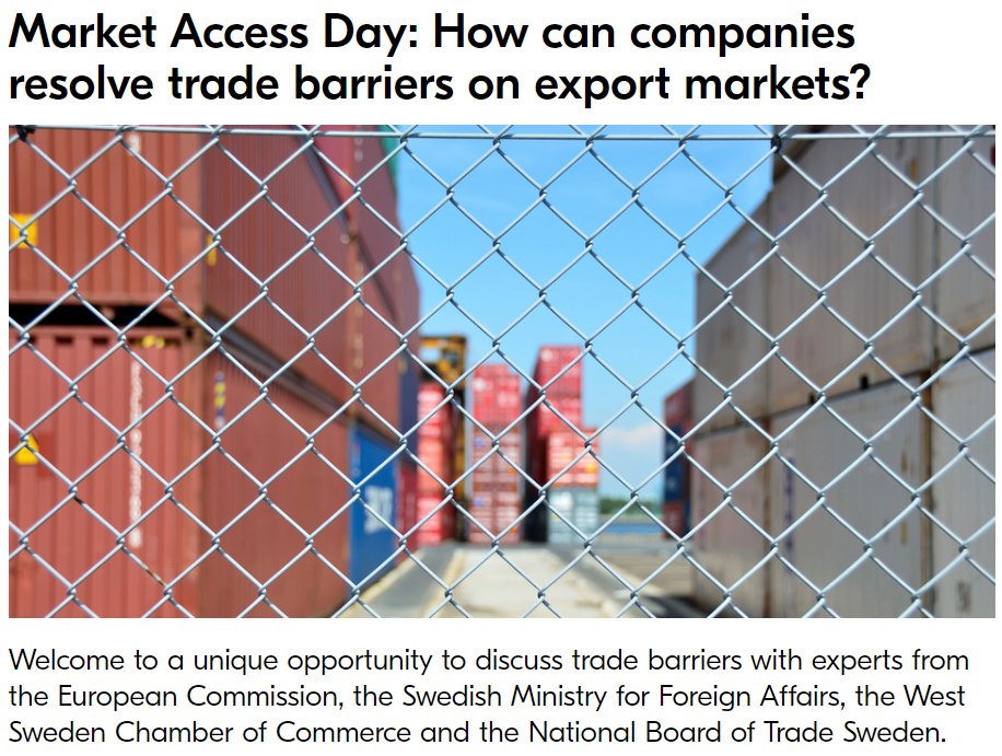 Jonas Kasteng (@jonaskasteng) on Twitter photo Welcome to Market Access Day, March 15 - in Gothenburg or online❗️
Keynote speaker: EU Chief Trade Enforcement Officer <a href="/DRedonnet/">Denis Redonnet</a>
Panel on trade barriers in US and India: <a href="/VolvoGroup/">Volvo Group</a> <a href="/GetingeGlobal/">Getinge</a> and <a href="/Maersk/">Maersk</a>
Register here: bit.ly/3S1QkVo ❗️ Welcome to Market Access Day, March 15 - in Gothenburg or online❗️
Keynote speaker: EU Chief Trade Enforcement Officer <a href="/DRedonnet/">Denis Redonnet</a>
Panel on trade barriers in US and India: <a href="/VolvoGroup/">Volvo Group</a> <a href="/GetingeGlobal/">Getinge</a> and <a href="/Maersk/">Maersk</a>
Register here: bit.ly/3S1QkVo ❗️