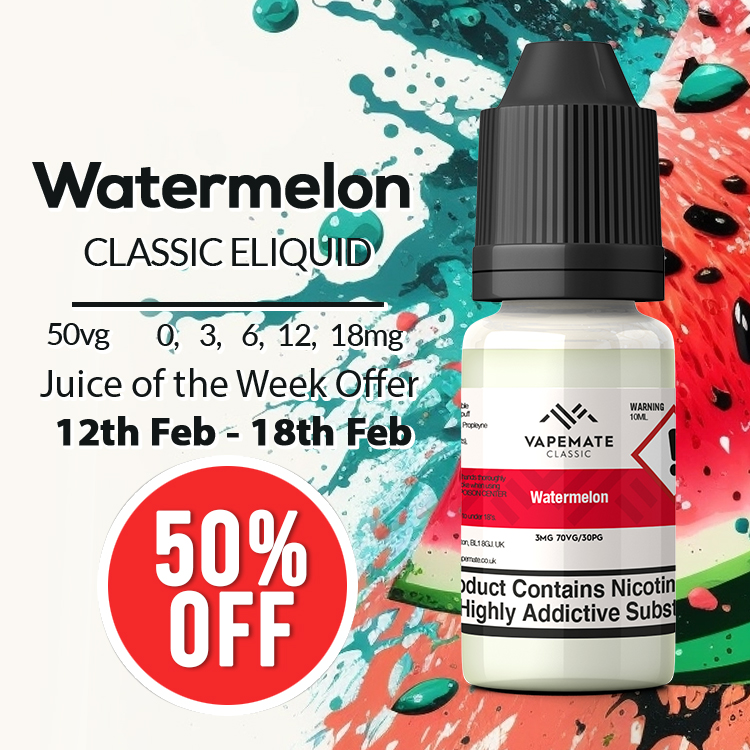 Get 50% OFF the Juice of the Week - Watermelon Classic 10ml 🍉

pulse.ly/0wha6sip7u

valid from 12th - 18th February 2023

VapeMate products may contain nicotine, only suitable for 18+
━━━━━━━━━━━━━━━━
#vapelife #vapenation #vaping #vapefam #vapesale