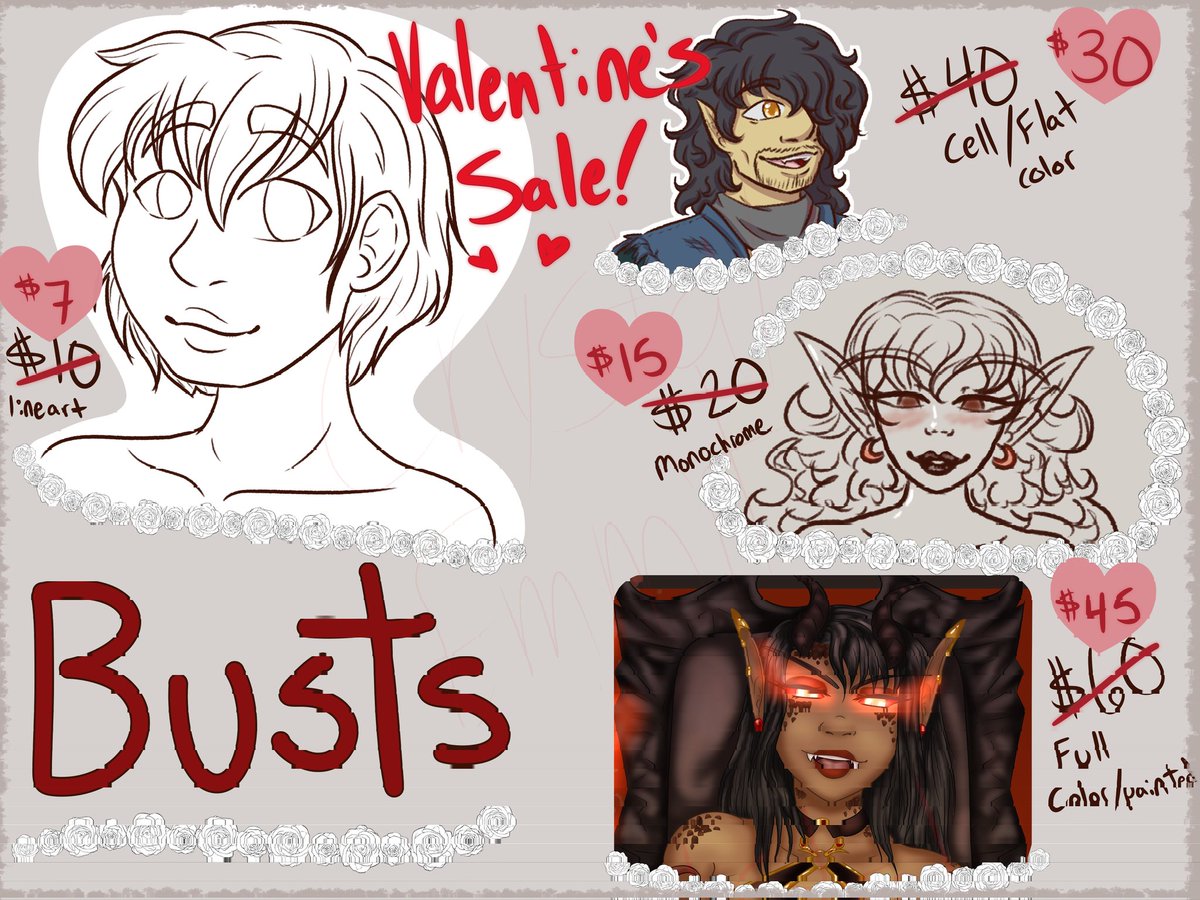 CrystalEmmit's tweet photo. Happy Valentine's! ❤️

I know it's a bit late into the day, but after a long and crazy day at work, I can finally settle in to some commissions!

Everything is 25% off until March 1st ❤️

I have slots open, so get them while you can 😁

#digitalart #artcommissions #ValentinesDay https://t.co/Jdy6qSj8zQ