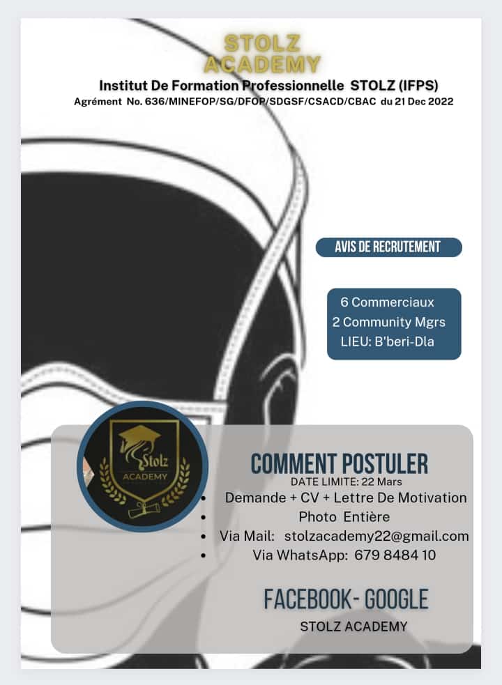 StolzBeauty's tweet photo. Votre Academy de beaute vien de lancer un avis de recrutement

Il suffit d'envoyer votre demande + cv + lettre de motivation + photo entiere en PJ via email: stolzacademy22@gmail.com ou via whatsapp 679 848410 

Date limite: 22 Mars

#StolzAcademy #Recrutement #Commerciaux https://t.co/JsZXkpvuhN