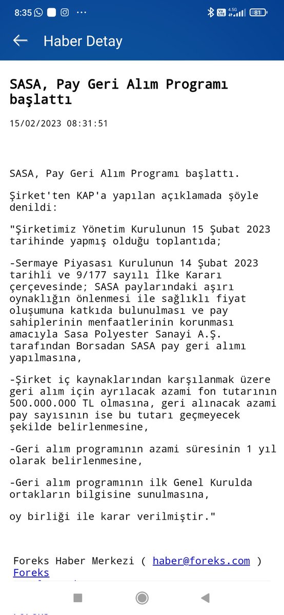 #sasa yine yakışanı yaptı 🧿👏
500 milyonluk geri alım açıkladı 🧿👏