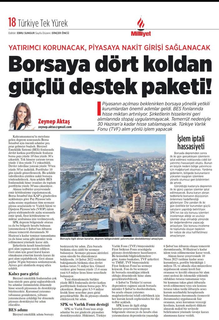 zeynepxaktas's tweet photo. BORSADA TEŞVİK EDİCİ TEDBİRLERLE AÇILIŞ
◼️Endekste ağırlığı olan şirketler geri alım yapacak. 
◼️Türkiye Varlık Fonu alım yapacak.
◼️Depremin ilk iki günündeki satışlar incelemeye alındı.
https://t.co/lErZ4GXZ53

#Borsa #Borsaistanbul #endeks  #bist100 https://t.co/1WQMkjTiSQ