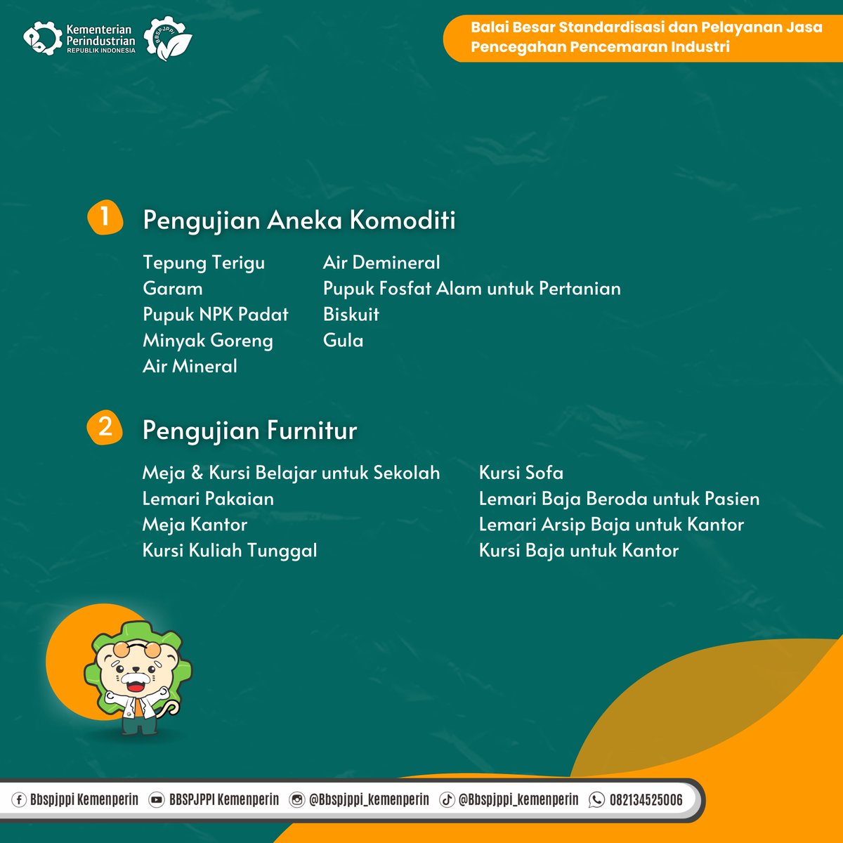 BBSPJPPI_RI's tweet image. Kemampuan BBSPJPPI ini juga tidak diragukan karena layanan uji BBSPJPPI telah terakreditasi dan khusus lab lingkungannya juga telah terregister di Kemnterian Lingkungan Hidup dan Kehutanan. Mantab kan? Untuk detail-nya, yuk kita simak!

#bbspjppibermutu
#jasalayanan
#pengujian
