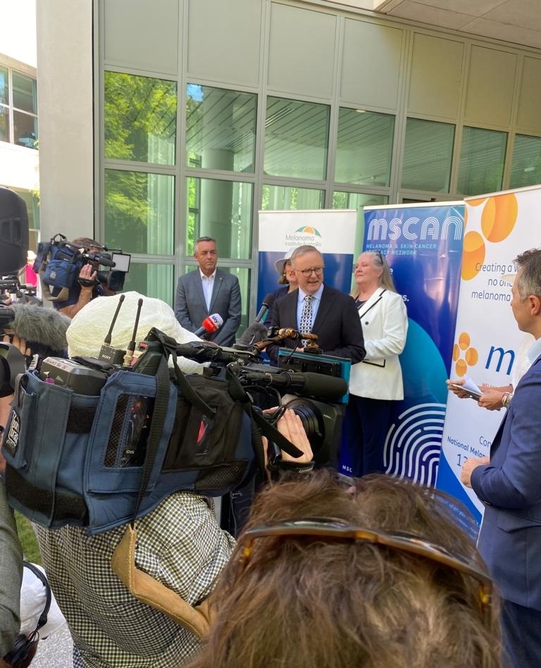 PremierStrat's tweet photo. It was fantastic to be in Canberra today to see our Prime Minster, The Hon Anthony Albanese MP, launch the Parliamentary Friends of Melanoma and Skin Cancer Awareness. If you ever needed a sign to get your skin checked, consider this to be it #gameonmole https://t.co/Cc0uThzsaD