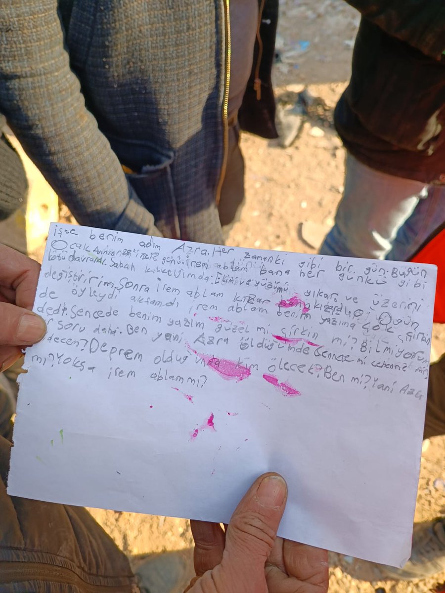Depremde vefat eden küçük Azra'nın depremden bir hafta önce yazdıkları...

#depremzede #adiyamandepremi #azra