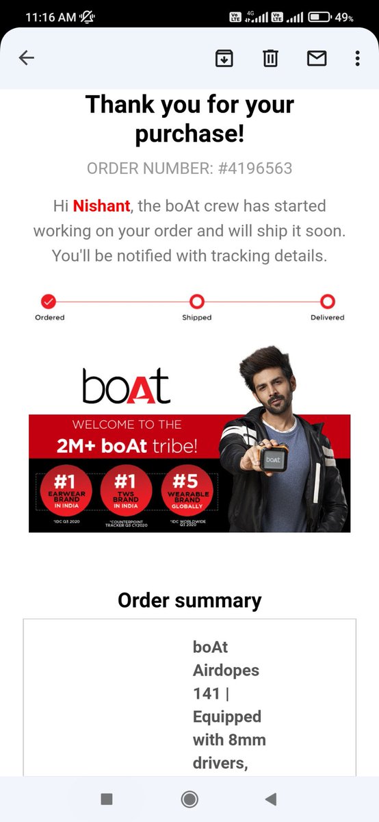 Mrshakt's tweet photo. Hey @RockWithboAt @boAtSupport1 my order is cancelled without any prior information and my knowledge. I want that product which I order.kindly look into my matter and resolve my concern my order ID 4196563 https://t.co/22qqcVDpMx