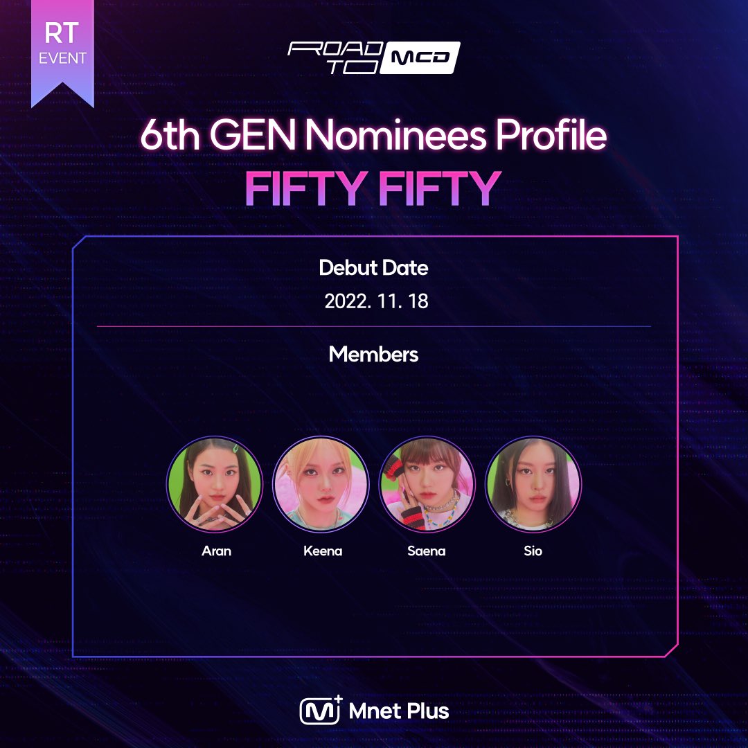 mnetplus's tweet image. [#ROAD_TO_MAX] @we_fiftyfifty 
RT MISSION!
Your RT makes the special stage!🔥
Promote your artist and claim the victory of 6th GEN! ❤️

Selfies from artists whose post have reached 1000 RT will be revealed 🎵

RT and vote right now!
👉bit.ly/40YIcc8
#MnetPlus #엠넷플러스