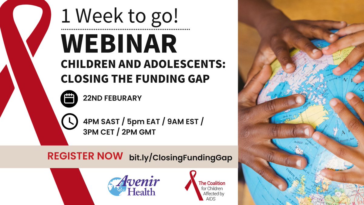 1 Week until our webinar on closing the funding gaps for children and adolescents affected by HIV. Hear the findings from our new report and why they matter for ending AIDS in children and adolescents. Sign-up now!
bit.ly/ClosingFunding…
#ReachAllChildren
