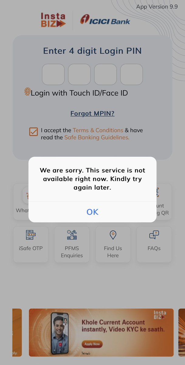 rohan1409's tweet photo. Unable to login to ICICI Bank Corporate banking and #instabiz app. Pathetic from #icicibanknetbanking . The issue has become a new normal these days. Kindly improve your service @ICICIBank_Care @ICICIBank https://t.co/THetAENMMn