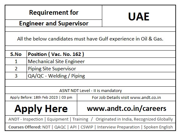 AndtTraining's tweet photo. Latest Vacancies.
#abroad #qc #ndt #supervisor #vacancy #abroad #saudi #welding #saudiarabia #ksa #GULF #oilandgas #qatar #CheersToRealLove #AskKapil #promiseday #febdays #febweek #QAQC #Kuwait #Engineer #inspector #andt #mechanical #abudhabi #trending #job #post #technician https://t.co/2UzzlIAExn