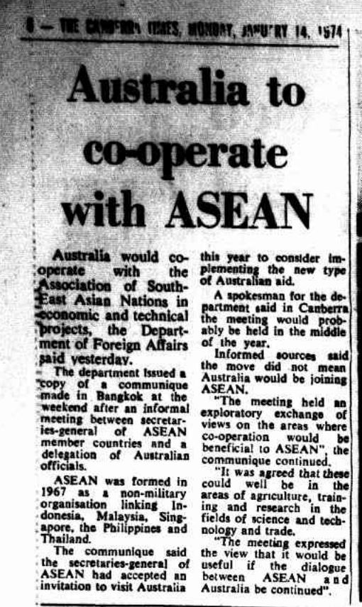 AusAmbASEAN's tweet photo. Australia became @ASEAN’s first ever Dialogue Partner in 1974.

Allan Gyngell was there – at the first #ASEAN-Australian dialogue meeting.

A privilege to catch up with Allan, now @AIIANational President, to discuss our history with ASEAN &amp; the vibrant partnership we have today. https://t.co/T1KWKkfY7k
