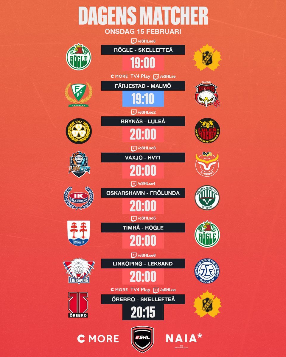 Viktiga poäng på spel idag... Så här ser näst sista speldagen av grundserien ut! 🎮🏒

#eSHLse #NHL23