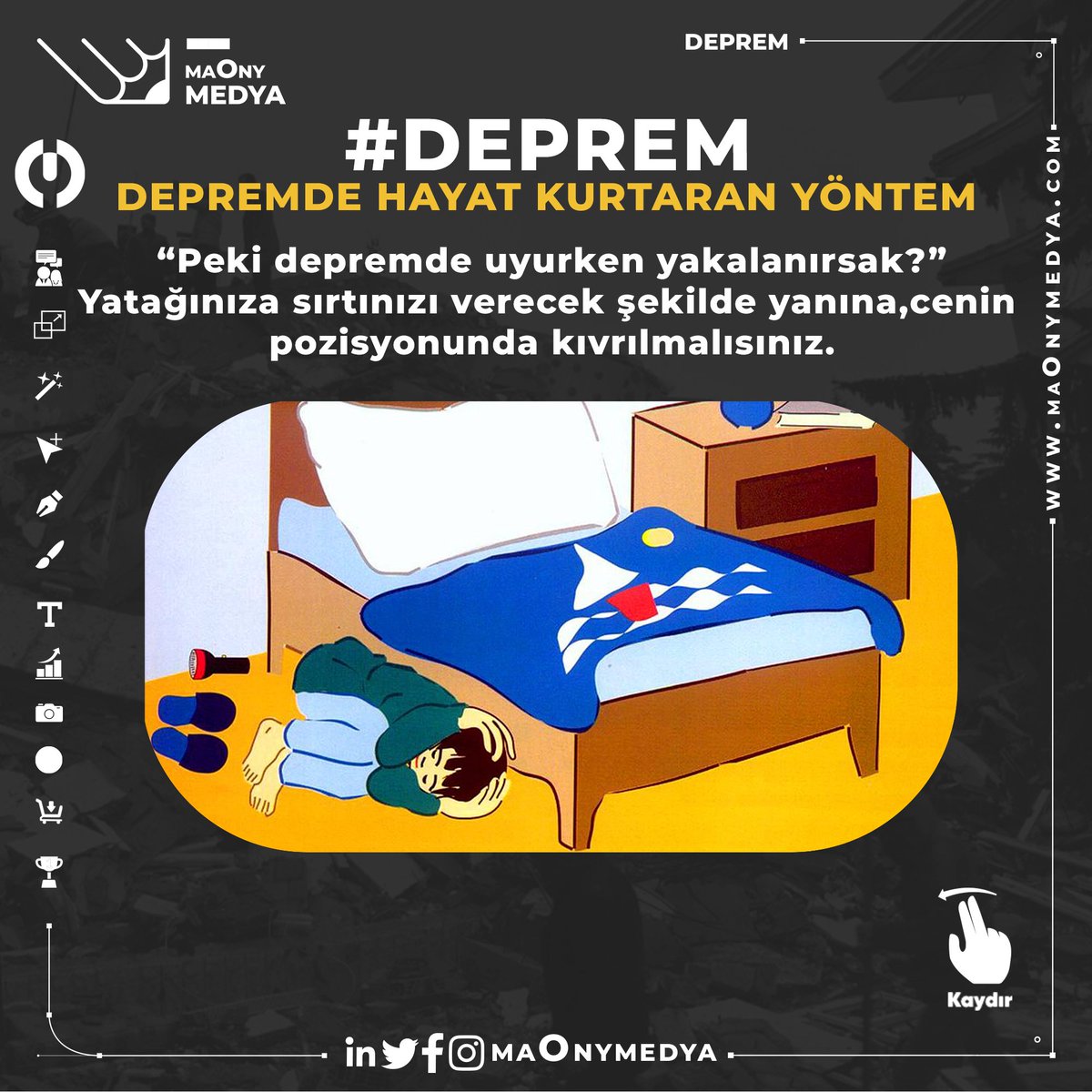 Depremde hayatınızı kurtarmaya yardım edebilecek bazı öneriler… 

#Deprem #Kahramanmaraş #Gaziantep #Osmaniye #Kilis #Malatya #Adana #Hatay #Adıyaman #Diyarbakır #Şanlıurfa #AHBAP #AFET #kızılay 

++++++++++++++++++++