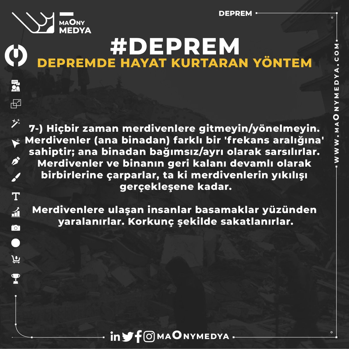 Depremde hayatınızı kurtarmaya yardım edebilecek bazı öneriler… 

#Deprem #Kahramanmaraş #Gaziantep #Osmaniye #Kilis #Malatya #Adana #Hatay #Adıyaman #Diyarbakır #Şanlıurfa #AHBAP #AFET #kızılay