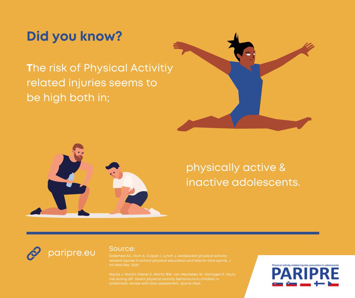 projectPARIPRE's tweet photo. Did you know that the risk of #PARI seems to
be high both in;

🏋🏽‍♂️ physically active adolescents due to their increased PA participation, 

🎮as well as in inactive adolescents, especially in school PE.

Learn more 👉🏽 https://t.co/SNP5k2F9C1

#SportInjuries https://t.co/CgWQCQJDTK