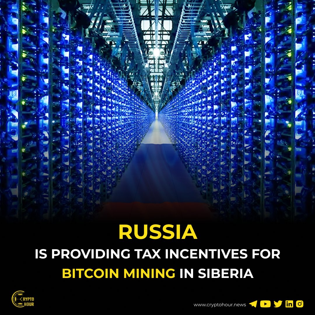 Cryptohour_'s tweet photo. Russia provides tax incentives for those who want to invest in crypto mining. With the governmentβs direct support, the new $12 million crypto mining center will open in east Siberia.
#cryptohour #crypto #Russia #CryptoNews #cryptocurrency #cryptotrading #cryptoworld #Crypto https://t.co/tUZZyUzSHC